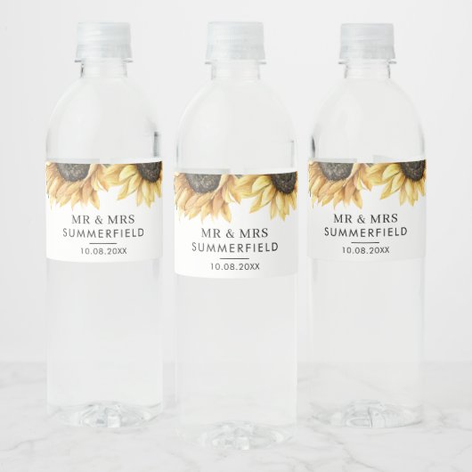 Eucalyptus Bloemen Zonnebloem Bruiloft Waterfles Etiket (Flessen)
