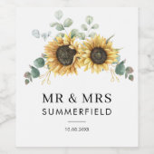 Eucalyptus Bloemen Zonnebloem Bruiloft Wijn Etiket (Enkel label)