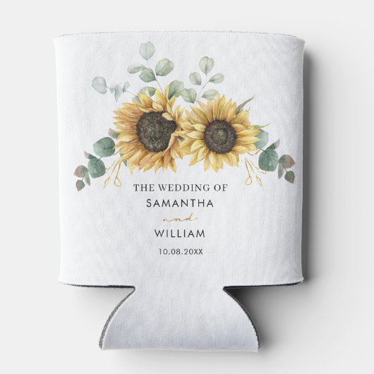 Eucalyptus Bloemen Zonnebloem Moderne bruiloft Blikjeskoeler (Achterkant)