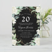 Eucalyptus Bloemen Zwart Twintig 20ste Verjaardag Kaart (Staand voorkant)