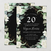 Eucalyptus Bloemen Zwart Twintig 20ste Verjaardag Kaart (Voorkant / Achterkant)