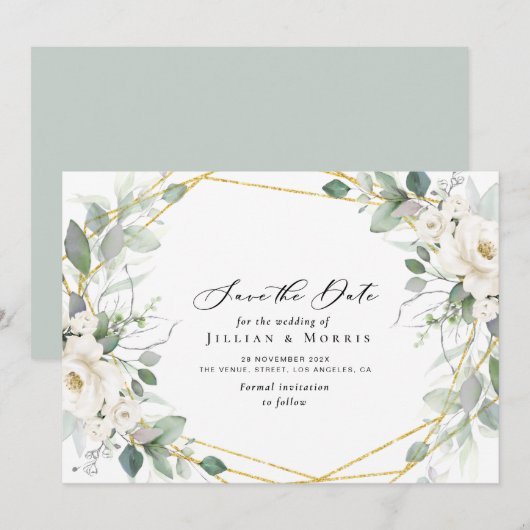 Eucalyptus bloemenbewaar de datum uitnodiging (Voorkant / Achterkant)