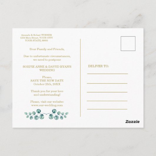 Eucalyptus Bloemenbladeren Huwelijk Verander de da Briefkaart (Achterkant)