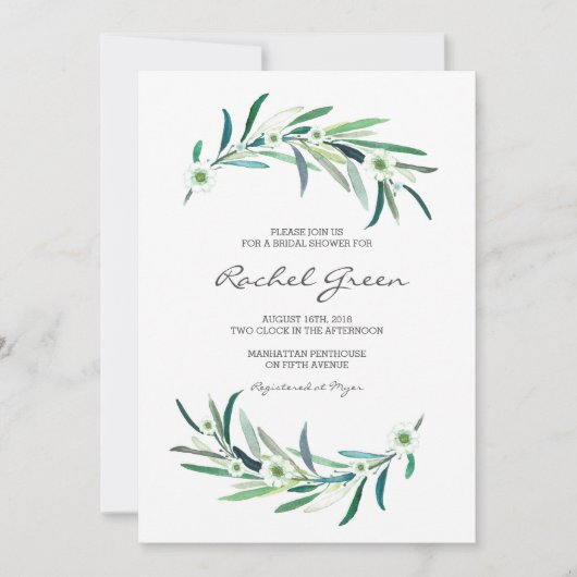 Eucalyptus bloemenbruids douche uitnodiging (Voorkant)
