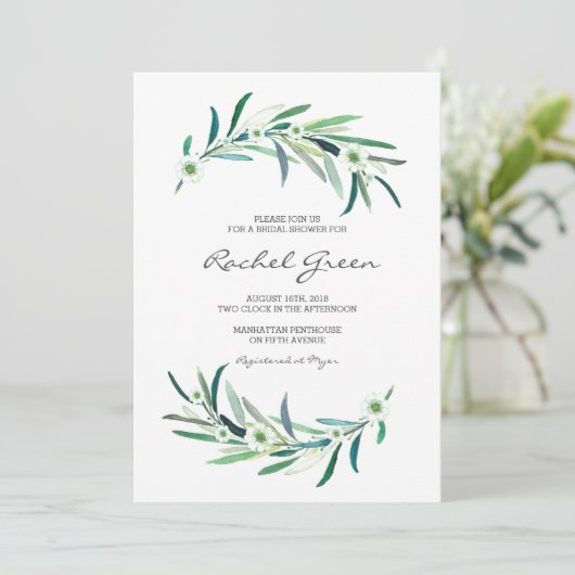 Eucalyptus bloemenbruids douche uitnodiging (Staand voorkant)