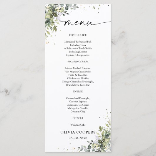 Eucalyptus bloemengroen Baby shower Menu (Voorkant)