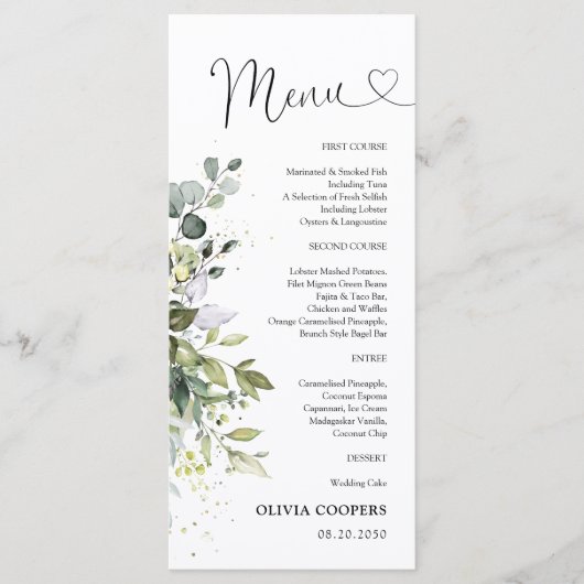 Eucalyptus bloemengroen Baby shower Menu (Voorkant)