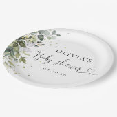 Eucalyptus bloemengroen Baby shower Papieren Bordje (Gekanteld)