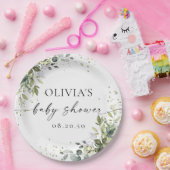 Eucalyptus bloemengroen Baby shower Papieren Bordje (Feest)