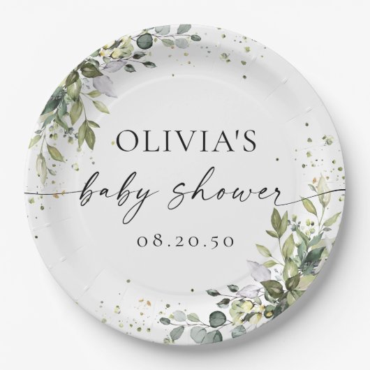 Eucalyptus bloemengroen Baby shower Papieren Bordje (Voorkant)
