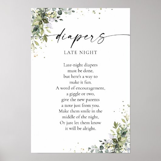 Eucalyptus bloemengroen Baby shower Poster (Voorkant)