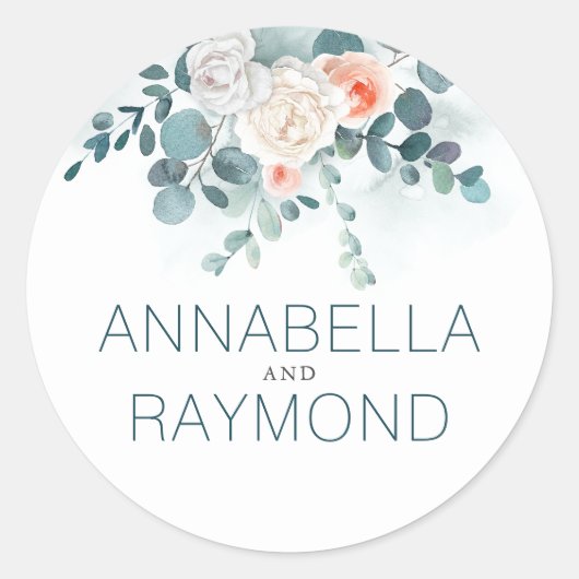 Eucalyptus | Bloemengroen Romantisch Ronde Sticker (Voorkant)