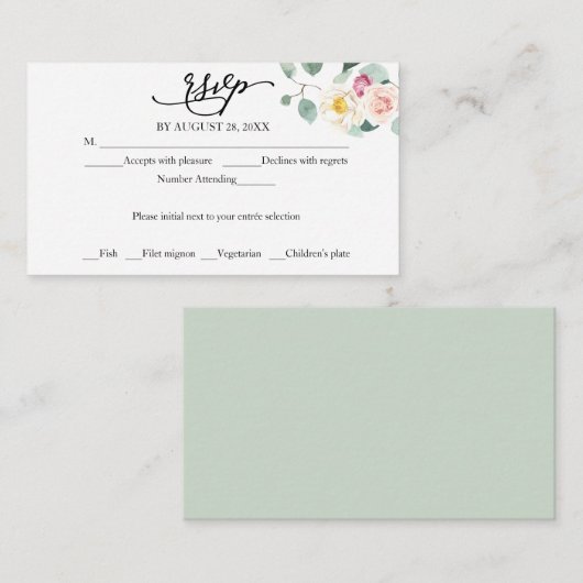 Eucalyptus Bloemenkalligrafie Bruiloft RSVP Informatiekaartje (Voorkant / Achterkant)