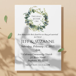 Eucalyptus bloemenkrans twee worden één bruiloft vellum uitnodigingen