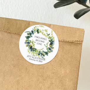 Eucalyptus Bloemenkrans Twee Worden Eén Trouwen Ronde Sticker
