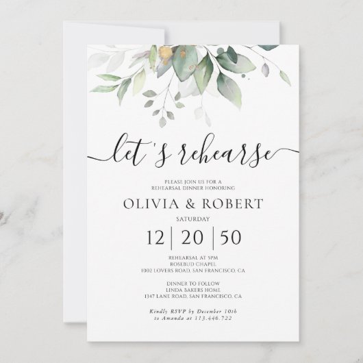 Eucalyptus bloemenrepetitie diner uitnodiging (Voorkant)