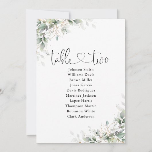 Eucalyptus Bloementafel nummer 2 Zitkaarten (Voorkant)