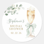 Eucalyptus Bloemige Champagne Bruidsdiner Ronde Sticker (Voorkant)