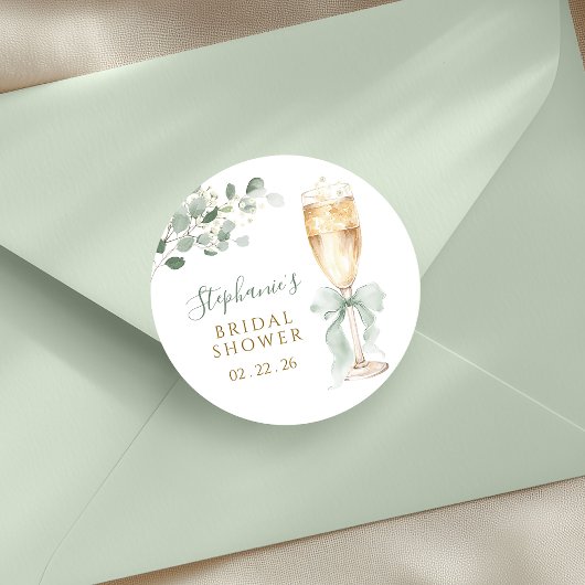 Eucalyptus Bloemige Champagne Bruidsdiner Ronde Sticker