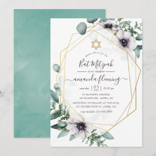 Eucalyptus Bloemige Geometrische Bat Mitzvah Kaart
