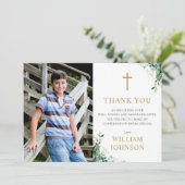 Eucalyptus Bloemige Groene Monogram Bevestiging Bedankkaart (Staand voorkant)