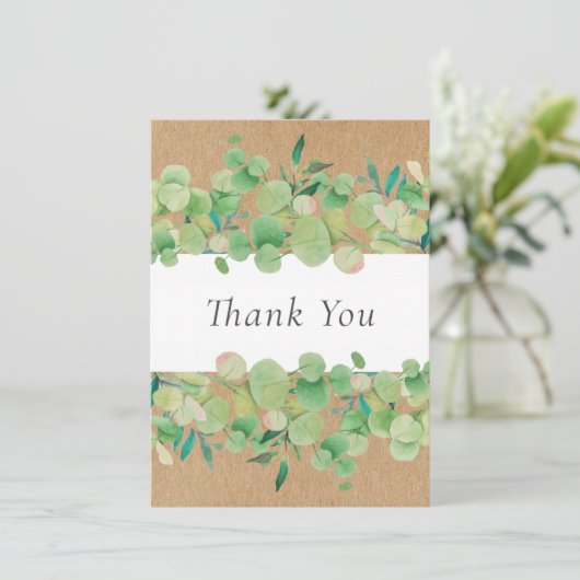 Eucalyptus Bloemige Groenelementen Rustieke Kraft  Bedankkaart (Staand voorkant)
