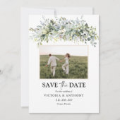Eucalyptus Bloemige Save The Date met Foto Kaart (Voorkant)