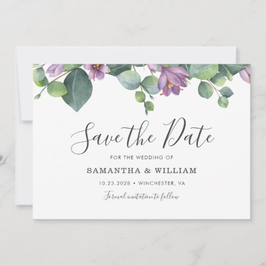 Eucalyptus Bloemige Succulent Botanisch Save The Date (Voorkant)