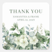 Eucalyptus Bloemrijke Rand Trouw Dank Je Vierkante Sticker (Voorkant)