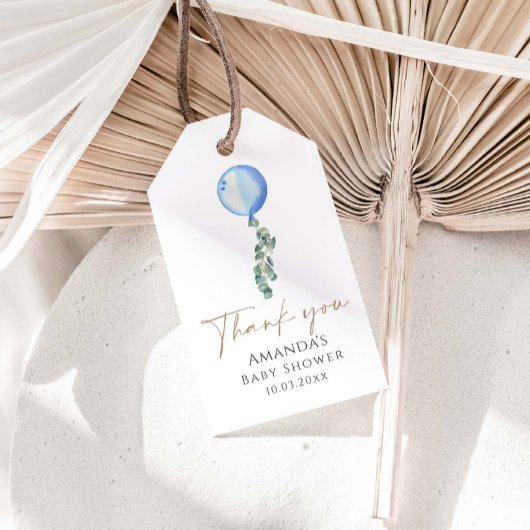 Eucalyptus Blue-ballon Baby shower Dank je wel Cadeaulabel