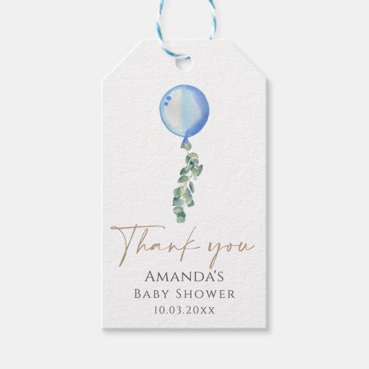 Eucalyptus Blue-ballon Baby shower Dank je wel Cadeaulabel (Voorkant)