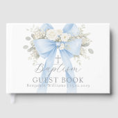 Eucalyptus Blue Bow Baby Boy Baptism Gastenboek (Voorkant)
