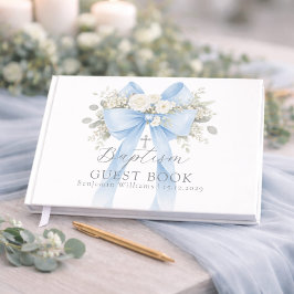 Eucalyptus Blue Bow Baby Boy Baptism Gastenboek