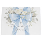 Eucalyptus Blue Bow Baby Boy Baptism Groot Cadeauzakje (Voorkant)