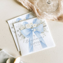 Eucalyptus Blue Bow Baby Boy Baptism Servet