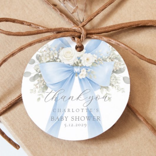 Eucalyptus Blue Bow Baby Shower Thank you Bedankjes Labels