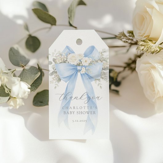 Eucalyptus Blue Bow Baby Shower Thank you Cadeaulabel