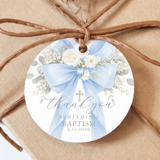 Eucalyptus Blue Bow Baptism Thank you Bedankjes Labels