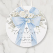 Eucalyptus Blue Bow Baptism Thank you Bedankjes Labels (Voorkant)