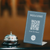 Eucalyptus Blue Cafe Menu QR Code Zakelijk Logo Reclamebord Met Voetstuk