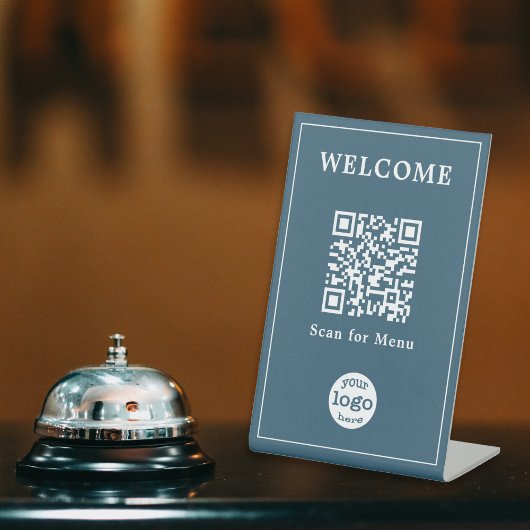 Eucalyptus Blue Cafe Menu QR Code Zakelijk Logo Reclamebord Met Voetstuk
