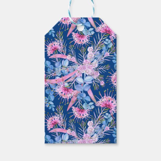 Eucalyptus Blue en roze Grevillea Cadeaulabel (Voorkant)