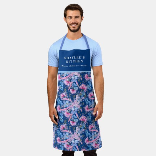 Eucalyptus Blue en roze Grevillea Schort (Gedragen)