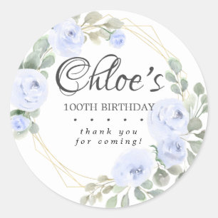 Eucalyptus Blue Floral 100th Birthday Hartelijk da Ronde Sticker
