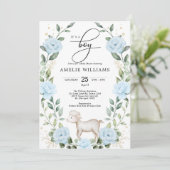Eucalyptus Blue Flower Lamb Boy Baby shower Kaart (Staand voorkant)