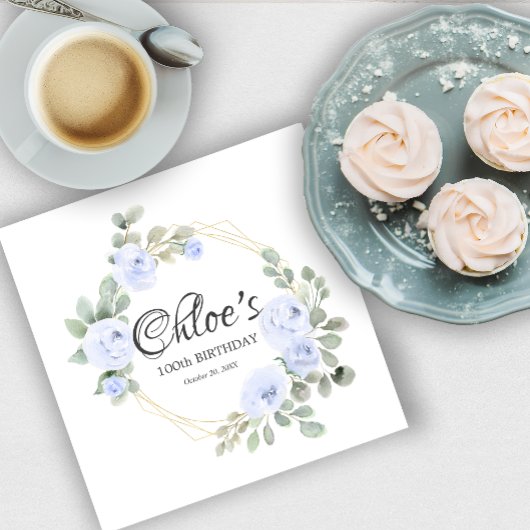 Eucalyptus Blue Roos Floral 100th Birthday Party Servet