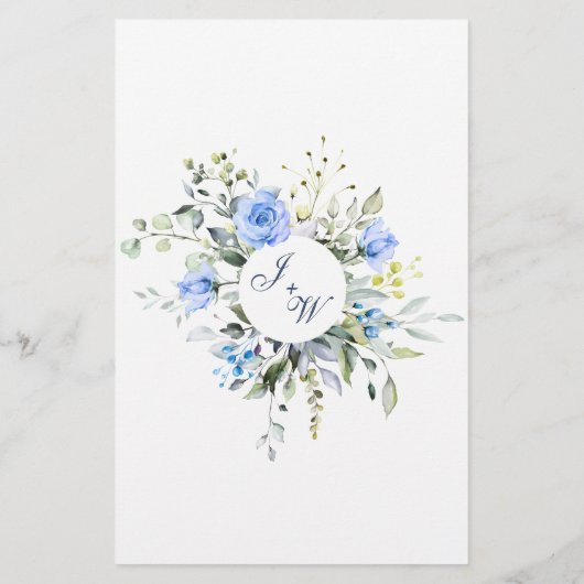 Eucalyptus Blue Rozen Floral Weddenschap menu (Achterkant)
