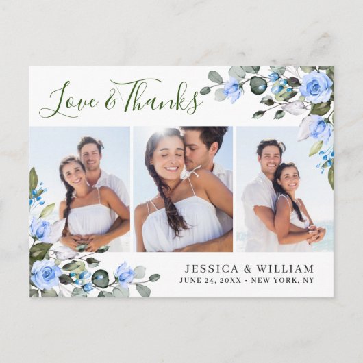 Eucalyptus Blue Rozen Weddenschap 3 Foto Hartelijk Briefkaart (Voorkant)