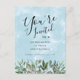 Eucalyptus Blue Waterverf Couples Shower Uitnodiging Briefkaart