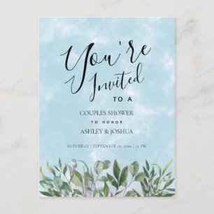 Eucalyptus Blue Waterverf Couples Shower Uitnodiging Briefkaart